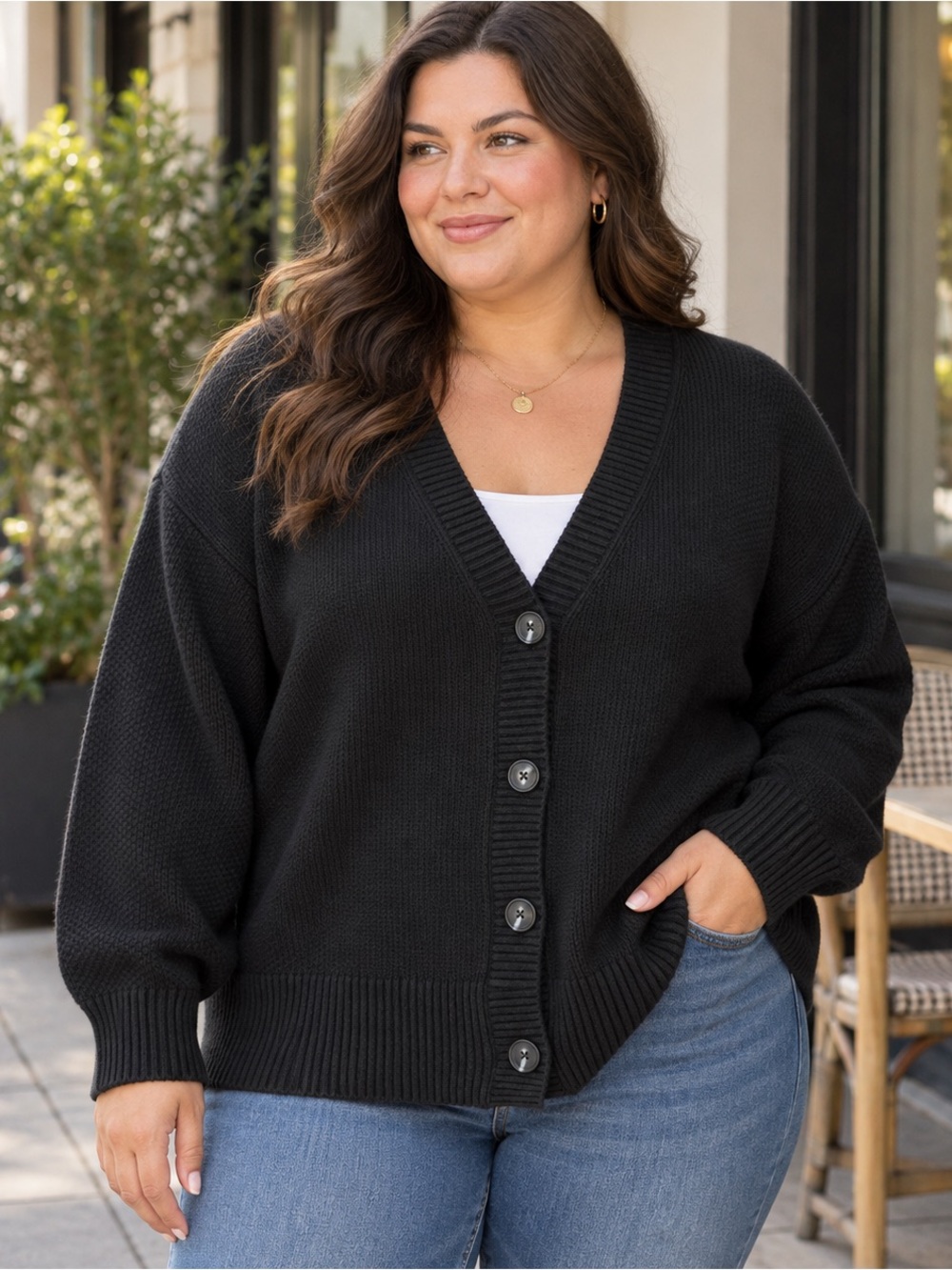 Ava & Viv Black Button Front Cardigan Sweater NWT Size 2X
